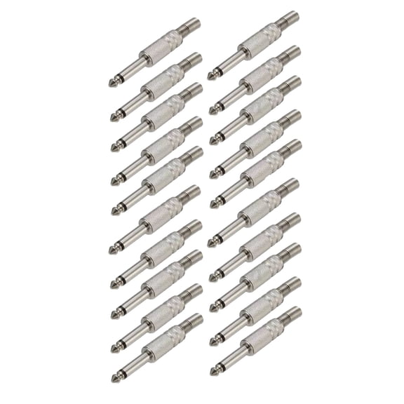 TAPDRA 1/4 Mono Audio Plug Connector 20 Pack Nickel Plated Zinc Alloy Soldering Design Spring Cable Protection 6mm Cable