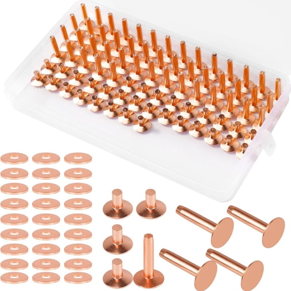 TAPDRA 154 pcs Copper Rivets and Burrs Set #9 Rivets Smooth Face 2 Lengths for Leather Working Belts Bags Crafts Wallets