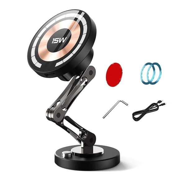 TAPDRA 15W Wireless Charging Car Phone Holder Magnetic Mount for Samsung All Phones 360 Rotation Stable Design