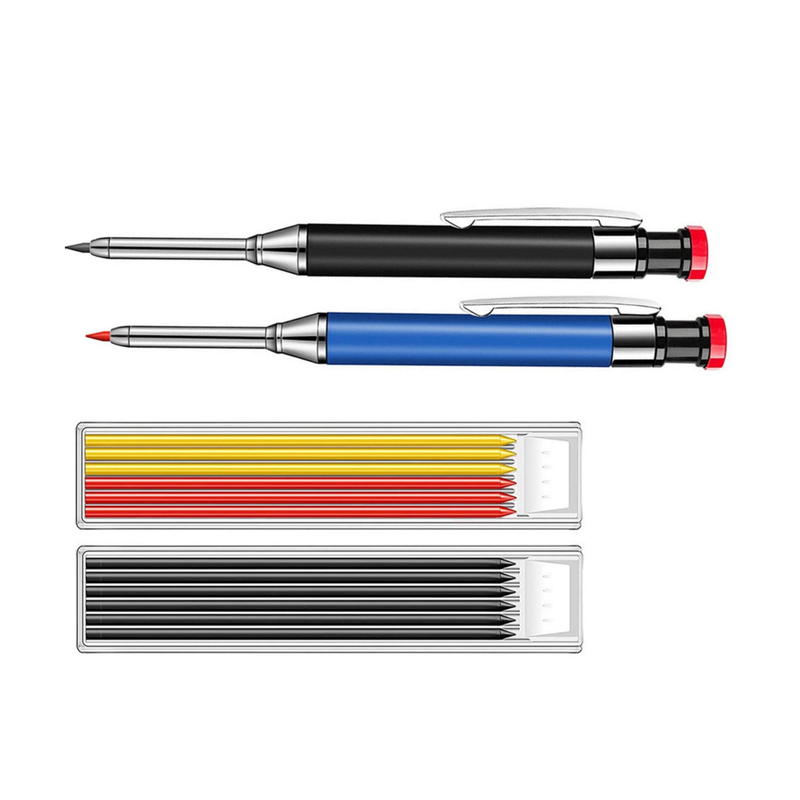 TAPDRA 2 Set Deep Hole Carpenter Pencil With Gray Yellow Refills Pen Clip Design For Metal Plastic Glass Wood Surface Marking