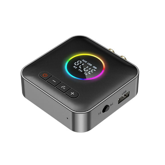 TAPDRA 2-in-1 Bluetooth Receiver Transmitter 5.4 for Home Stereos AUX RCA USB FM Radio Digital Display RGB Lights Portable Design