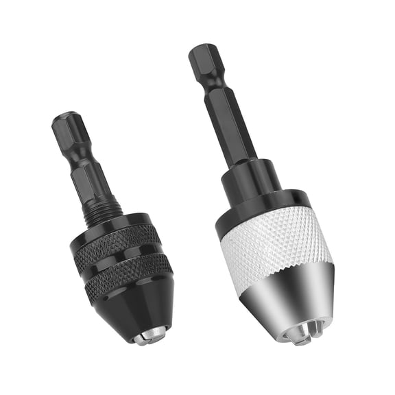 TAPDRA 2PCS Keyless Drill Chucks Aluminum Alloy 1/4 Hex Shank For Drills Grinders Silver Black Wide Range Applications
