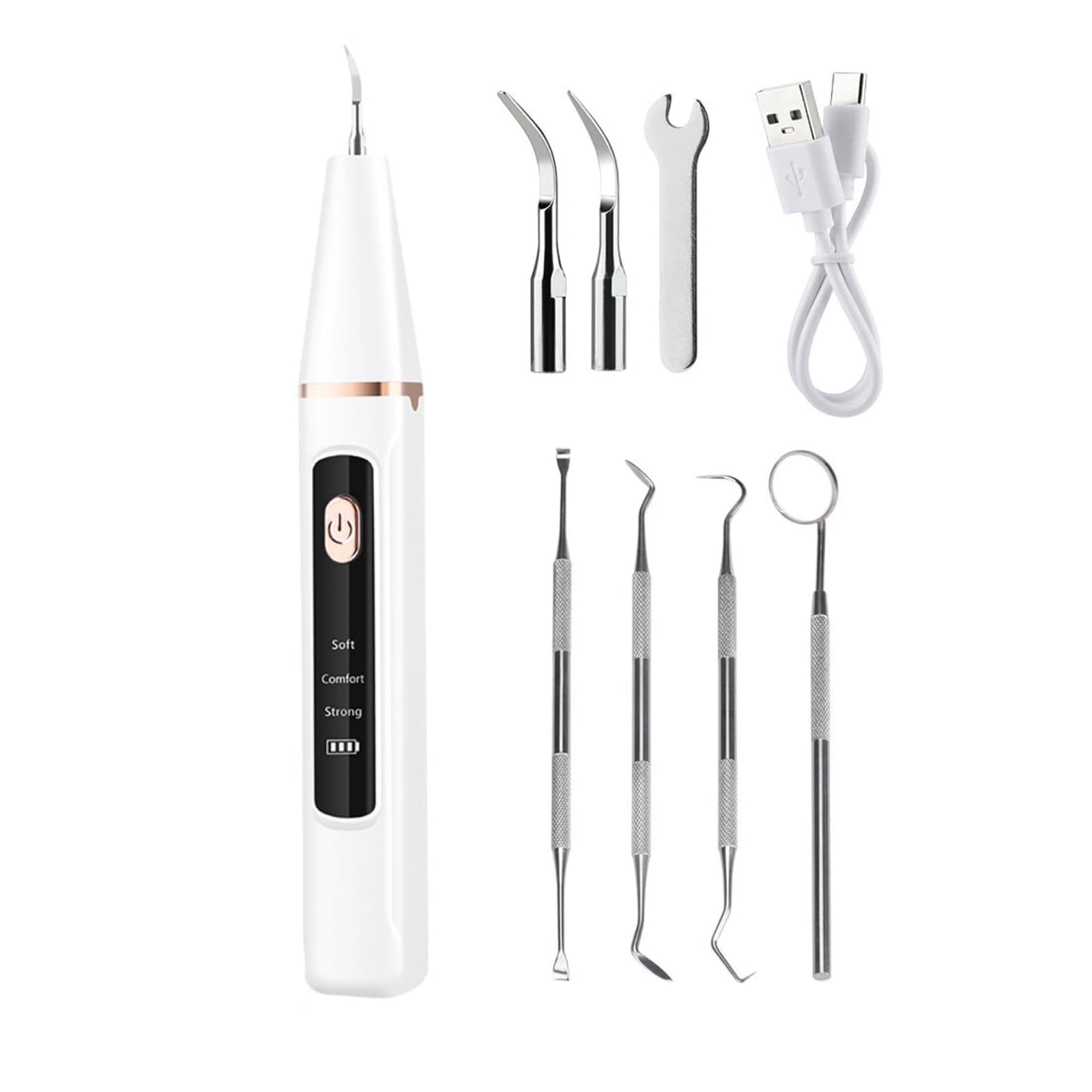 TAPDRA 37KHZ Dental Scaler With LED Light For Adults Teeth Cleaning Tartar Plaque Remover 3 Speed Levels White ABS