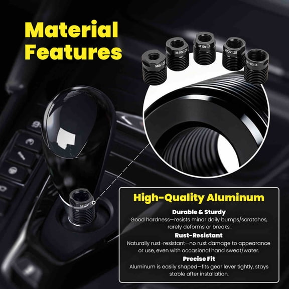 TAPDRA 5 Pcs Car Shift Knob Thread Adapters Aluminum Alloy Corrosion Resistant for Manual Automatic Vehicle Gear Knob Upgrade Accessory
