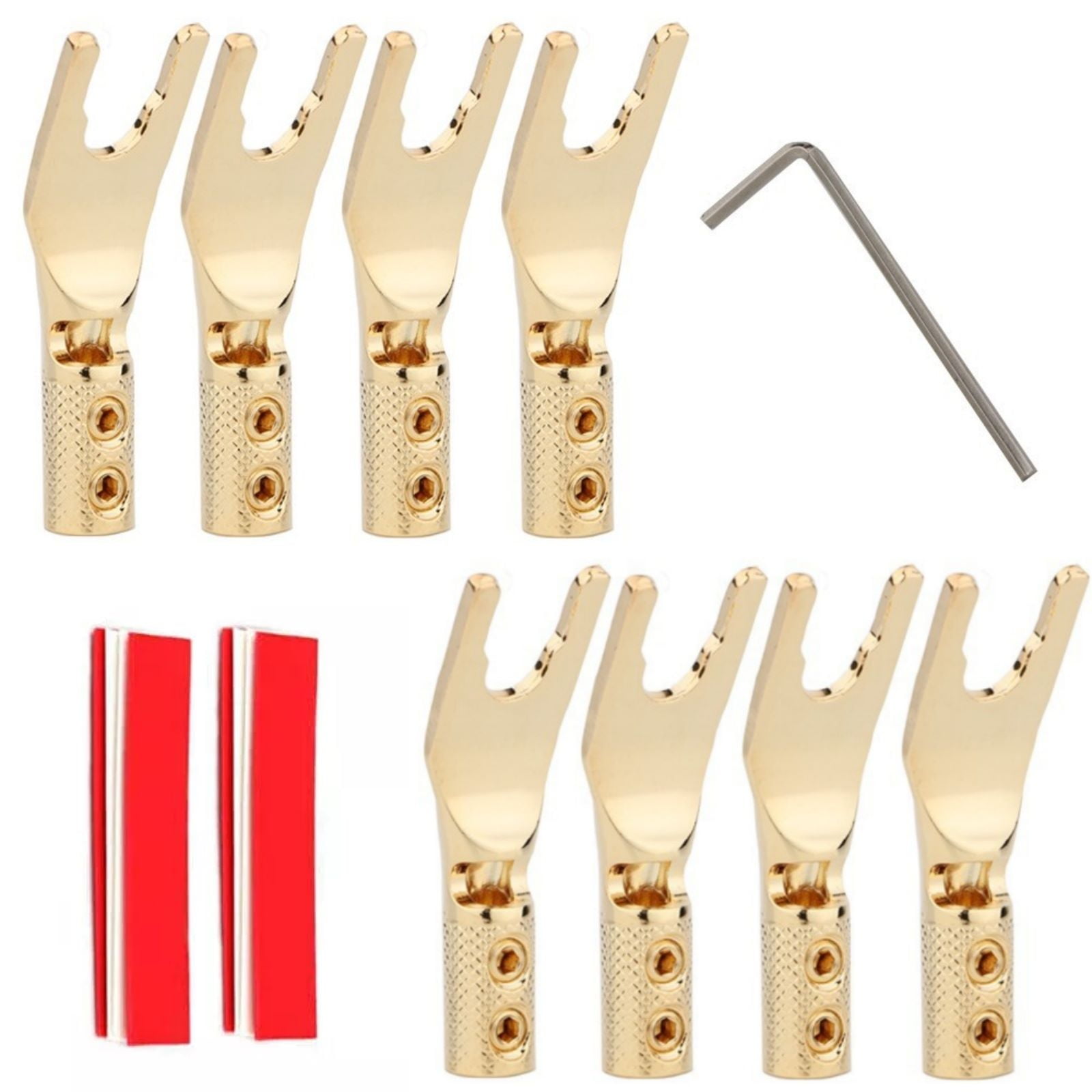 TAPDRA 8 Pcs Y Spade Connector Plugs Gold Plated Pure Copper 4.5mm Wire with Heat Shrink Tubes Easy Install