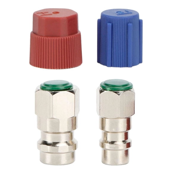 TAPDRA AC Refrigerant Charging Port Adapter Kit R12 to R134A 1/4 SAE Red Blue Caps Strong Seal Metal Plastic