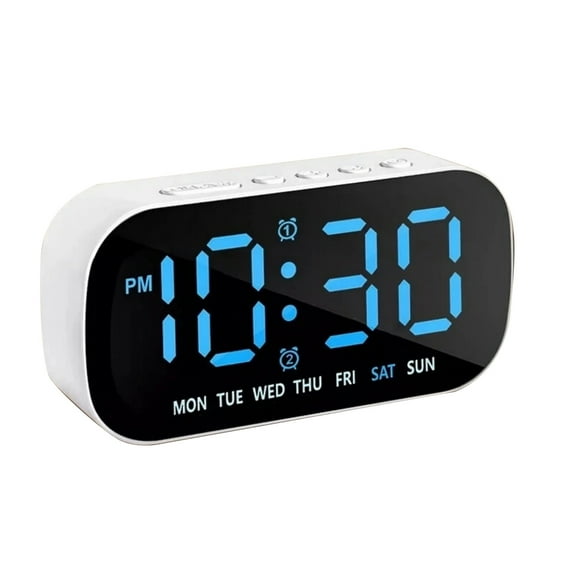 TAPDRA Adjustable Brightness LED Alarm Clock White for Bedroom Use 5 Levels Night Mode Dual Alarms Time Memory