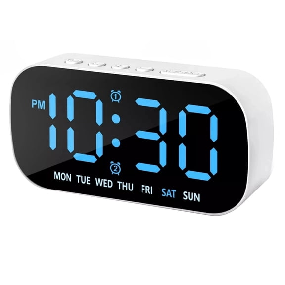 TAPDRA Bedroom Digital Alarm Clock White 12/24 Hour Time Temp Display Dual Alarm Snooze Function for Home Use
