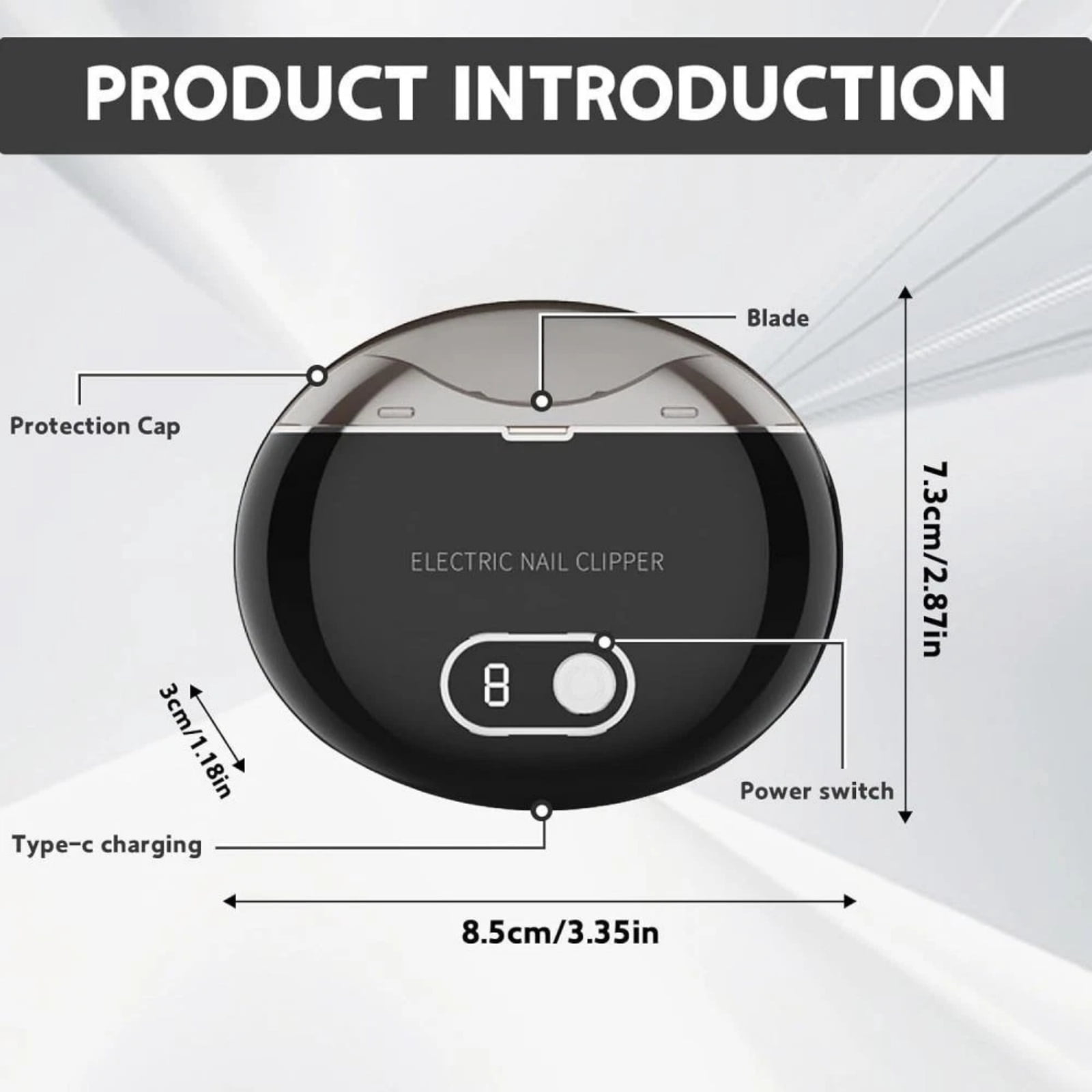 TAPDRA Black Electric Nail Trimmer 500mAh Rechargeable Battery Safety Design For Baby Adult Elderly Nail Grooming Use