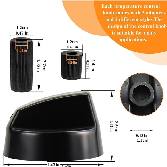 TAPDRA Black Universal Control Knobs Easy Installation Structure 12 Shaft Inserts For Commercial Home Stove Cooktop Oven Use