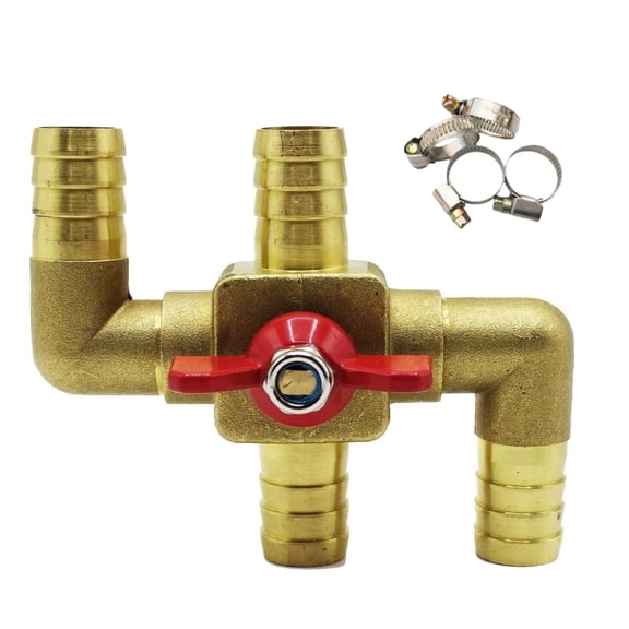 TAPDRA Car Heater Water Valve, 4-Way Solid Brass 3/4" Barb, 1.6Mpa Pressure for Automobile AC Cooling Systems