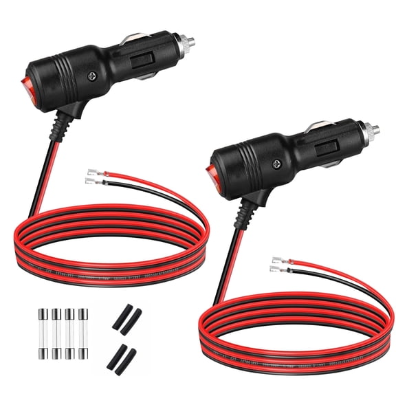 TAPDRA DC12/24V Cigarette Lighter Cord with Switch and Fuse 3.3FT Black Red for Cars Trucks Motorcycles Trailers for Powering 12V Appliances