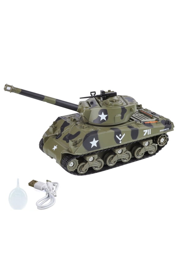 Diecast M4 Sherman Tank Model 1/35 Scale for Collectors WWII USA Army 8.9 in Length Sound Light Atomizing Gift