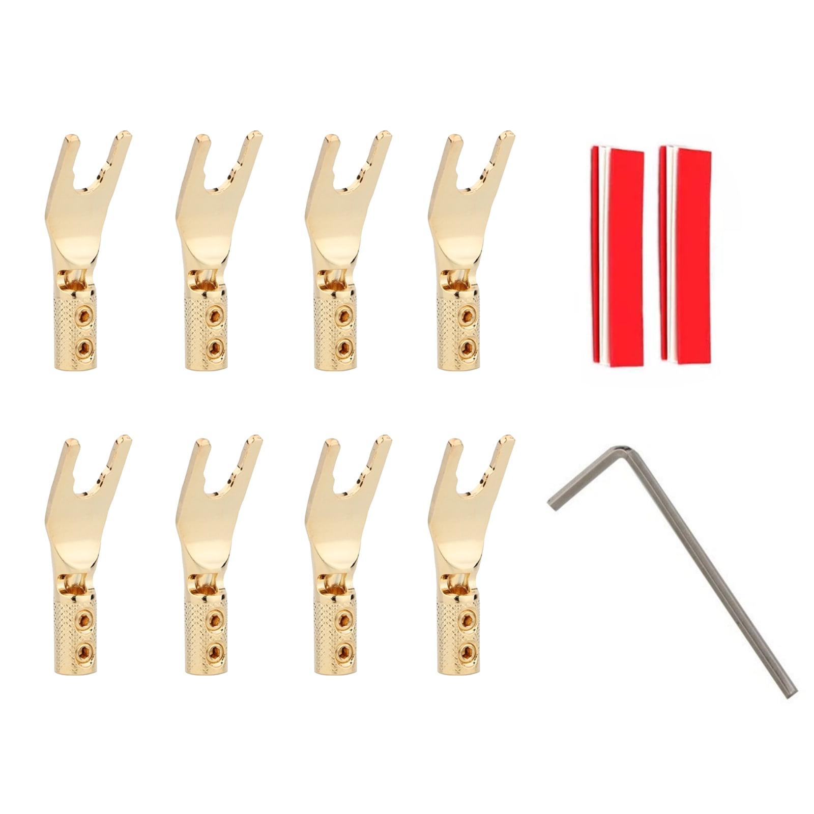 TAPDRA Gold Plated Y Spade Connectors 8 Pcs Pure Copper 4.5mm Cable Fork Plugs with Heat Shrink Easy Connect