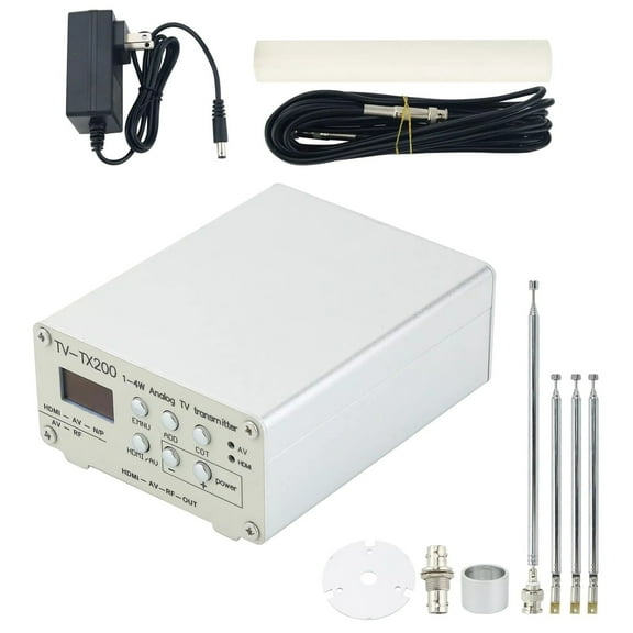TAPDRA HD Analog TV Transmitter HD CVBS Input VHF UHF Channels TV TX200 Long Range with GP Antenna DC12V Adapter