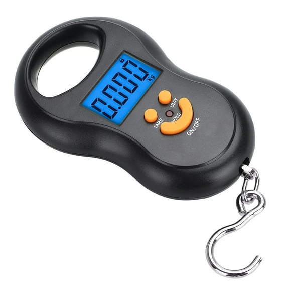 TAPDRA Handheld Digital Scale 110lb 50kg Portable Backlit LCD Display Stainless Steel Hook Pocket Size for Weighing Luggage Fishing