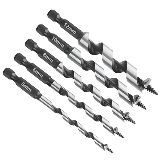 TAPDRA High Carbon Steel Auger Bit Kit 5Mm 6Mm 8Mm 10Mm 12Mm 100Mm Length For Wood Timber Pvc Plastic Hole Cutting Application