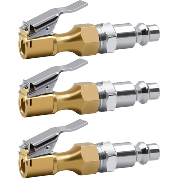 TAPDRA Lock On Tire Air Chuck Set 3 Pcs 1/4” NPT 250 PSI Brass Steel for Schrader Valve Car Bike Motorcycle Inflator Compressor