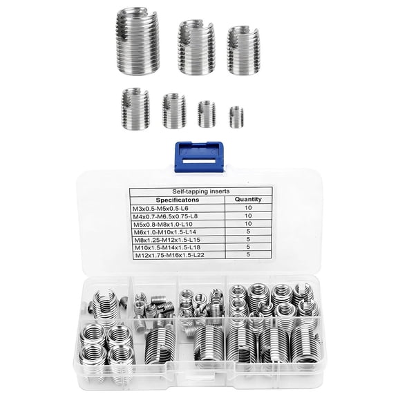 TAPDRA Metric Self Tapping Thread Inserts Kit 50Pcs Stainless Steel Vibration Resistance For Damaged Threaded Hole Restoration