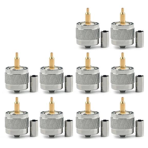 TAPDRA PL259 Crimp Connector 10 Pack UHF Male for RG58 RG142 LMR195 RG400 RF Coaxial Cable Brass Nickel Plated PTFE Insulators
