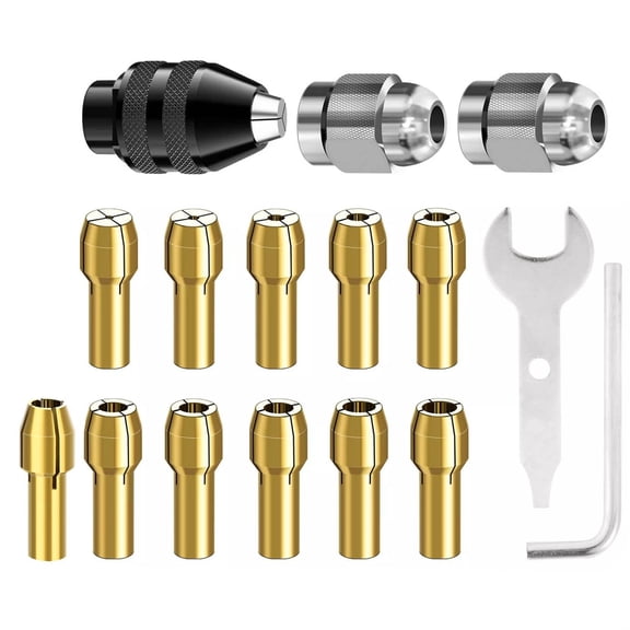 TAPDRA Rotary Tool Drill Chuck Adapters Collet Set for Dremel 0.5-3.2mm Metal Brass 16 Piece Kit