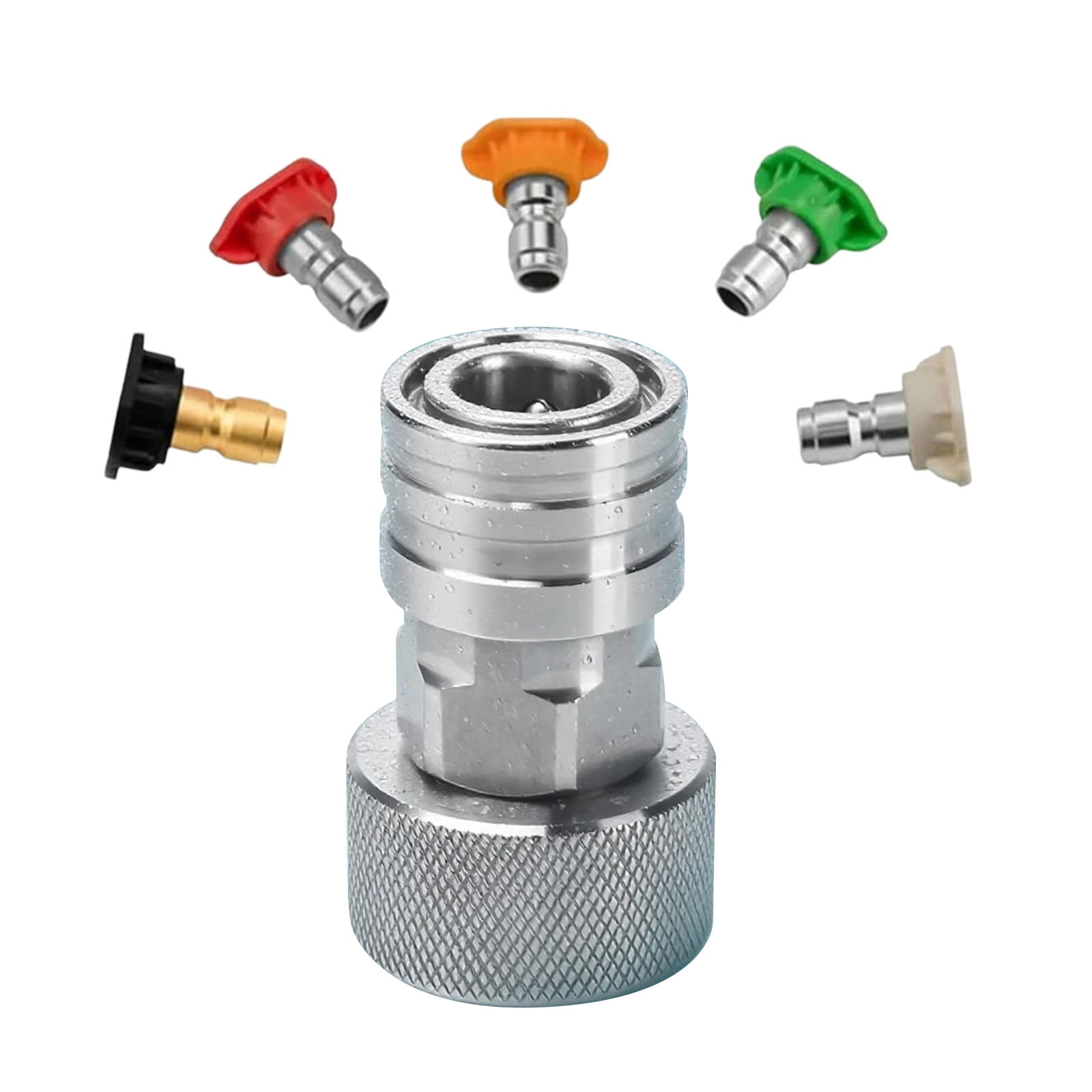 TAPDRA Silver Pressure Washer Adapter Stainless Steel Construction 5 Nozzle Set For Garden Hose Light Duty Outdoor Cleaning Tasks