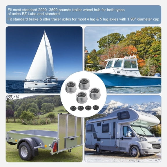 TAPDRA Trailer Hub Grease Caps 4 Pcs With Extra Rubber Plugs 1.98 Inch For RV Camper Utility Trailer Axle Accessories