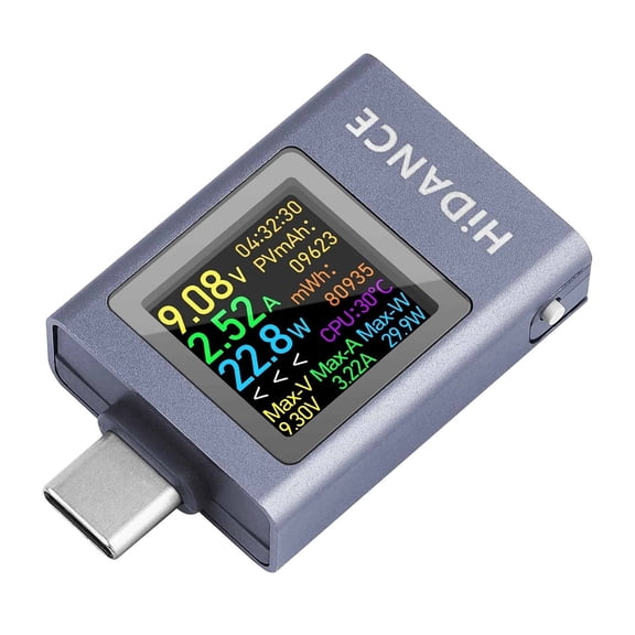 TAPDRA USB C Multimeter Power Tester With 6 Display Modes 360 Rotation 50V 6A Battery Capacity Detection