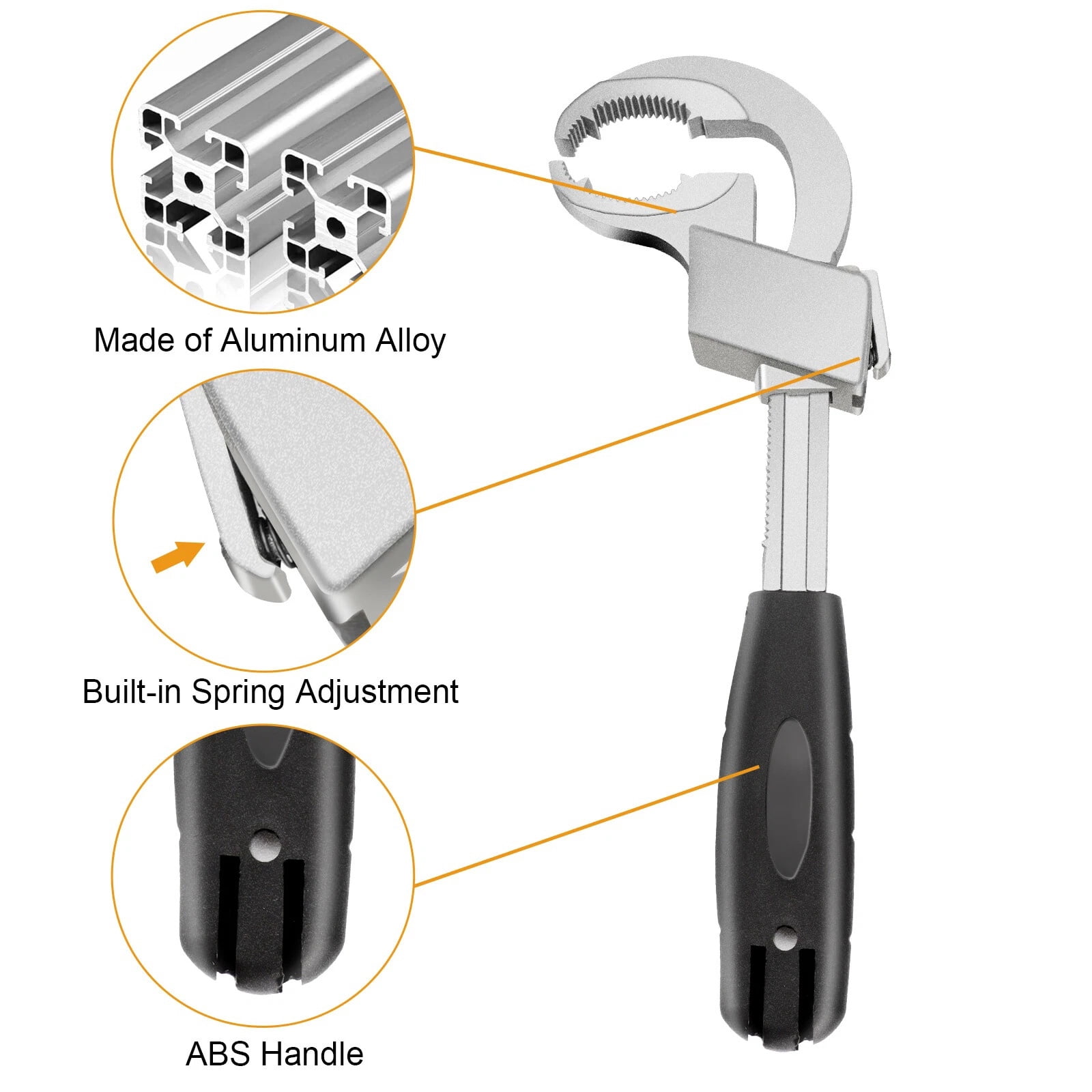 TAPDRA Universal Adjustable Wrench With Hexagonal Round Chucks For Sink Toilet Bathroom Pipe Valve Repair Work