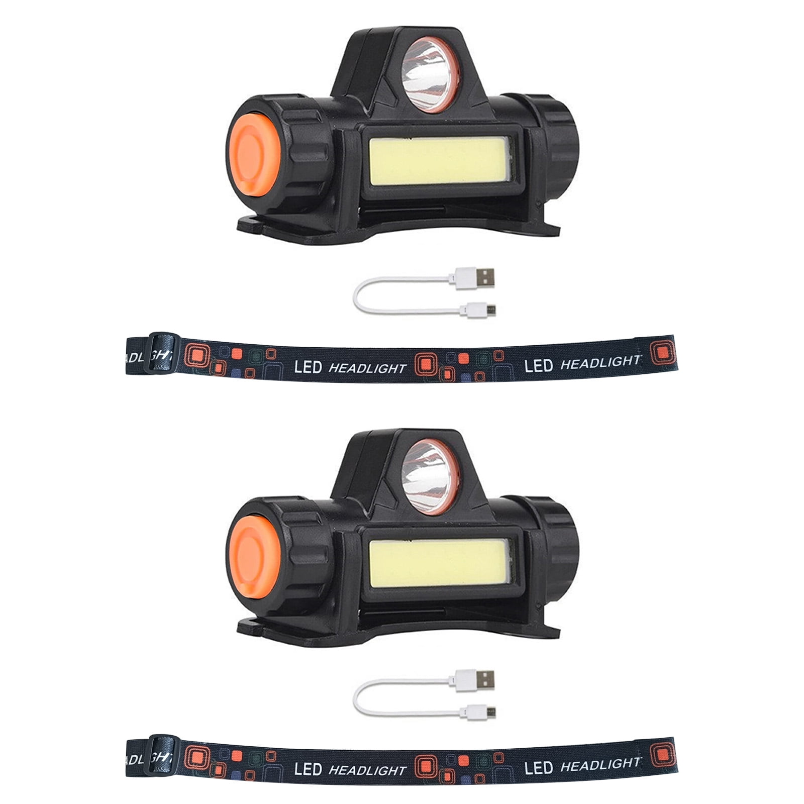 TAPDRA White Light Headlamp 2 Modes Adjustable for Hiking Night Fishing Caving Outdoor Activities USB Rechargeable Black Item Pair