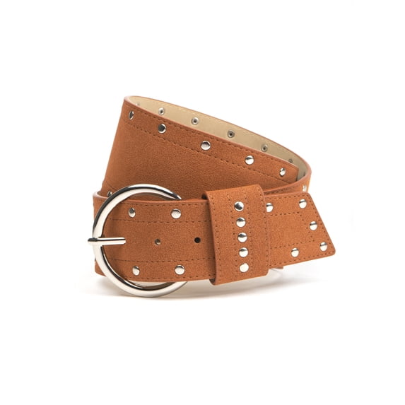 No Boundaries Women's and Women's Plus Tapered Hip Belt with Studs, Cognac