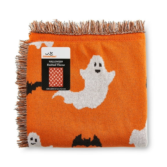Way to Celebrate Halloween Soft Touch Multicolour Ghosts Jacquard Knitted Tapestry Throw