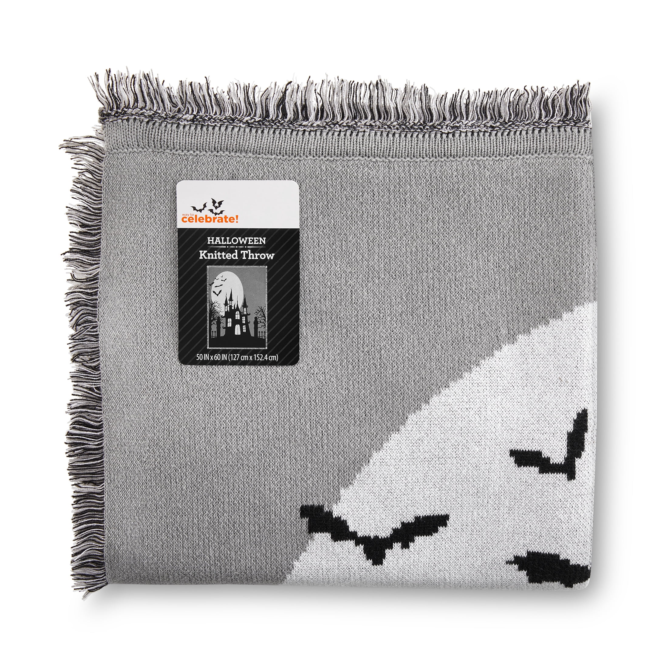 Way to Celebrate Halloween Soft Touch Multicolour Haunted House Jacquard Knitted Tapestry Throw