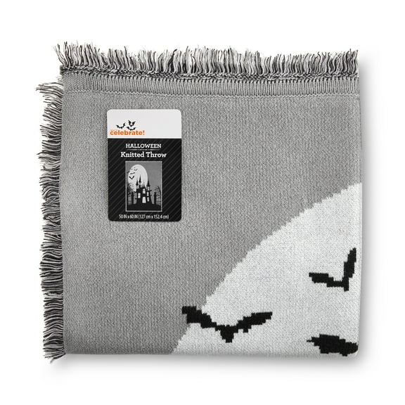 Way to Celebrate Halloween Soft Touch Multicolour Haunted House Jacquard Knitted Tapestry Throw