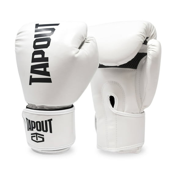 TAPOUT Boxing Gloves for Men & Women – 10oz Training Gloves with Breathable Mesh Palm for Muay Thai, Kickboxing, MMA, Sparring & Fitness Workouts (White, 10oz)