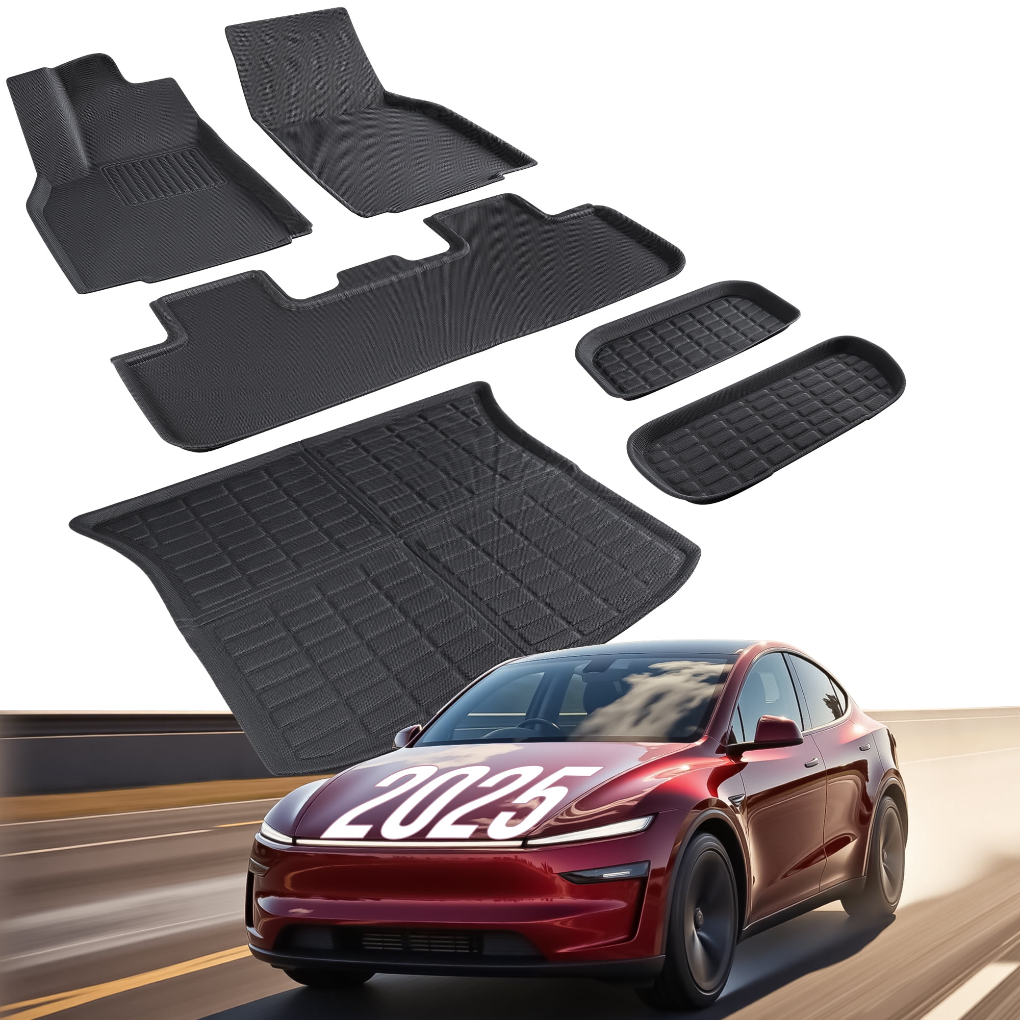 TAPTES 6Pcs Floor Mats for 2026 2025 Tesla Model Y Juniper, All-Weather Floor Mats Accessories for Model Y Juniper 2026, Front and Rear Trunk Mats, All-Weather Mats for Tesla Model Y Juniper 2025