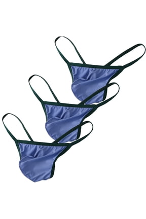 Mens Ice Silk Thongs and G-strings Underwear (Blue 3-Pack, Large)