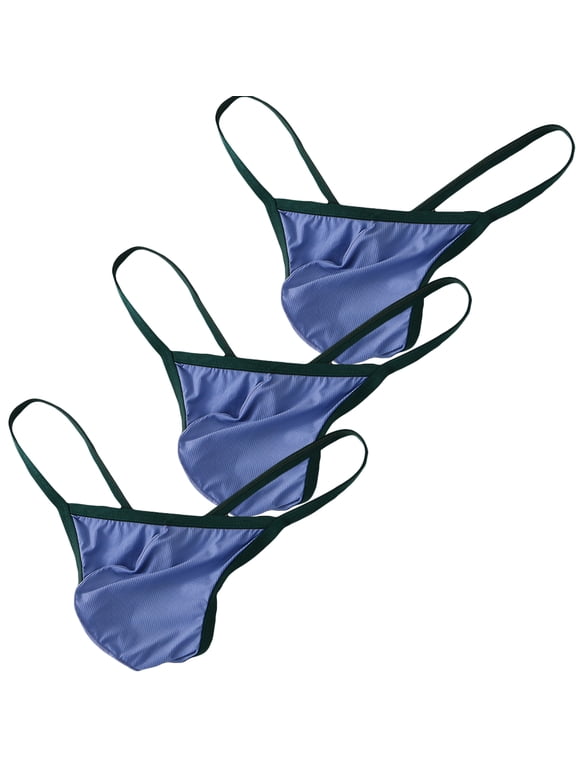 Mens Ice Silk Thongs and G-strings Underwear (Blue 3-Pack, Medium)