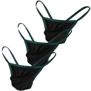 TAPUU Mens Thongs and G-strings Underwear Ice Silk Black 3-Pack, Large