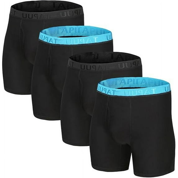 TAPUU Mens Underwear Bamboo Rayon Moisture Wicking Boxer Briefs with Pouch (Black/Blue-Waist 4*Pack,Large)