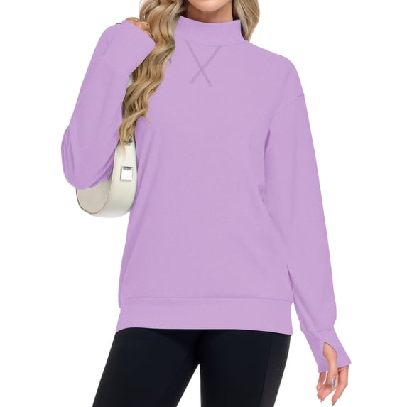 TARAINYA Women Mock Neck Pullover Sweatshirt Long Sleeve with Thumb Holes Casual Oversized Tops