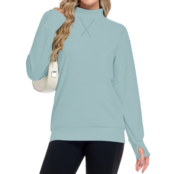 TARAINYA Women Mock Neck Pullover Sweatshirt Long Sleeve with Thumb Holes Casual Oversized Tops