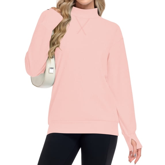 TARAINYA Women Mock Neck Pullover Sweatshirt Long Sleeve with Thumb Holes Casual Oversized Tops