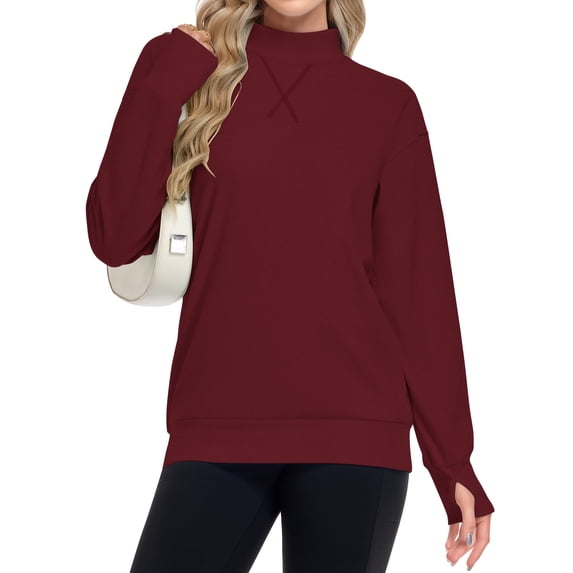 TARAINYA Women Mock Neck Pullover Sweatshirt Long Sleeve with Thumb Holes Casual Oversized Tops