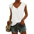 thumbnail image 1 of TARAINYA Women Cap Sleeve V Neck T-Shirt Loose Fit Casual Summer Tank Top, 1 of 8