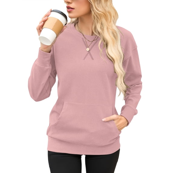 TARAINYA Women Long Sleeve Oversized Sweatshirt Casual Crewneck Pullover Kangaroo Pockets X Decoration