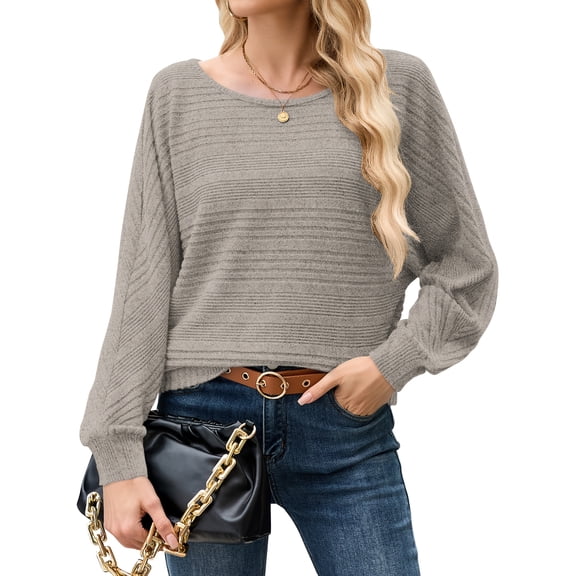 TARAINYA Women Long Sleeve Shirt Casual Off Shoulder Ribbed Tops Loose-Fit Pullover Oversized Fall Winter Batwing Tops,Sizes S-3XL