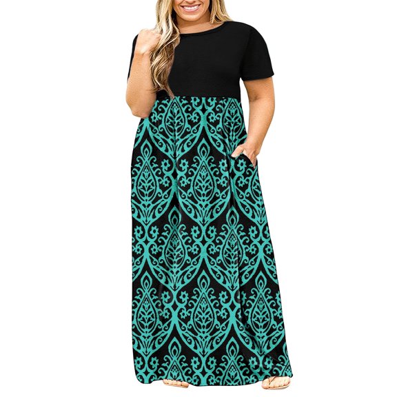 TARAINYA Women Plus Size Summer Maxi Dress Loose Short Sleeve Long Dresses with Pockets