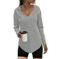 thumbnail image 1 of TARAINYA Women's Long Sleeve V Neck Waffle Weave Drawstring Hoodie Pullover, 1 of 8