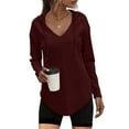 thumbnail image 1 of TARAINYA Women's Long Sleeve V Neck Waffle Weave Drawstring Hoodie Pullover, 1 of 8